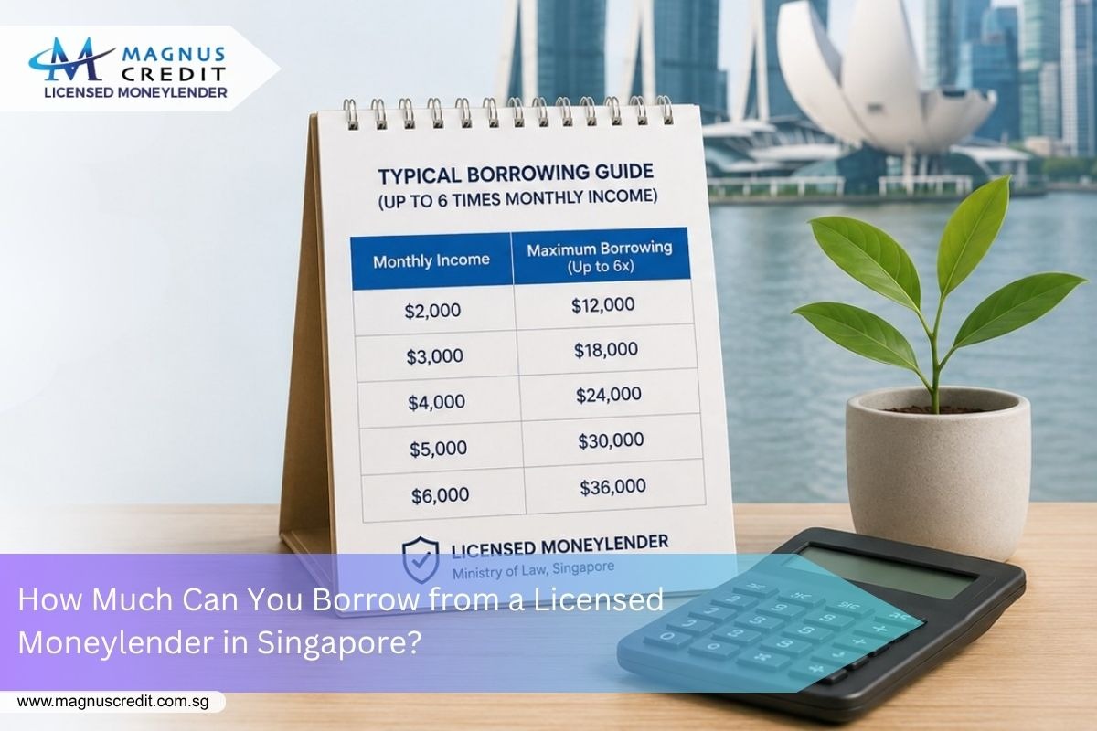Blog 2 Licensed moneylender Singapore borrowing limit chart showing up to 6 times monthly income with calculator.