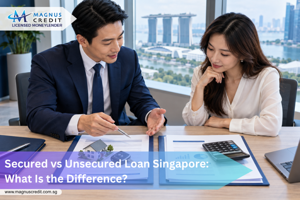 Secured vs Unsecured Loan Singapore: What Is the Difference? 1 Borrower comparing secured and unsecured loan options with a licensed moneylender in Singapore.