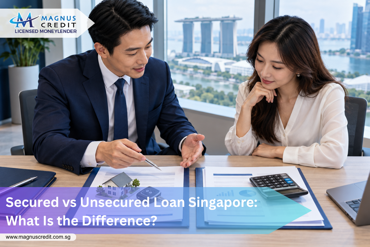Borrower comparing secured and unsecured loan options with a licensed moneylender in Singapore.